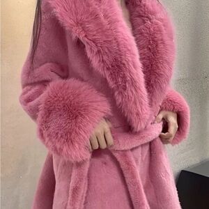 Luxurious Pink Faux Fur Coat